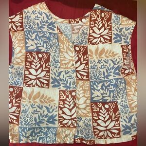 Leaf Pattern Sleeveless Top Dressy Unique Med Large